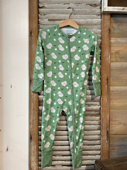 Baby Green Lamb Print Zippy