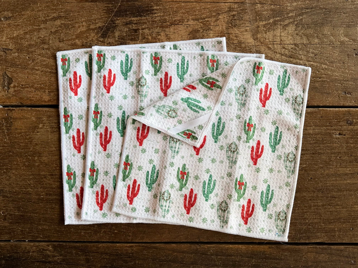 Festive Cactus - 2 sided - Set of 3 Dishcloths