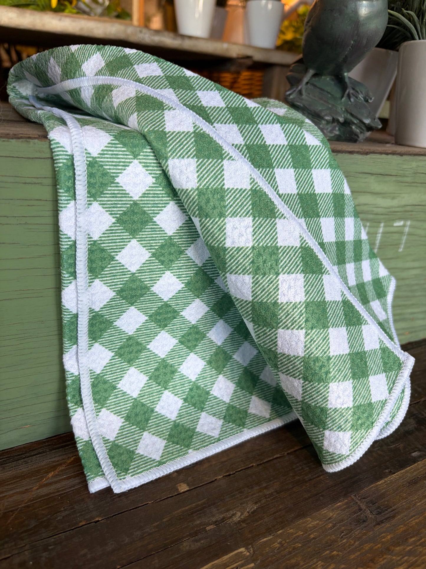 Green Chevron Gingham - Double Sided - Hand Towel - Room and Porch