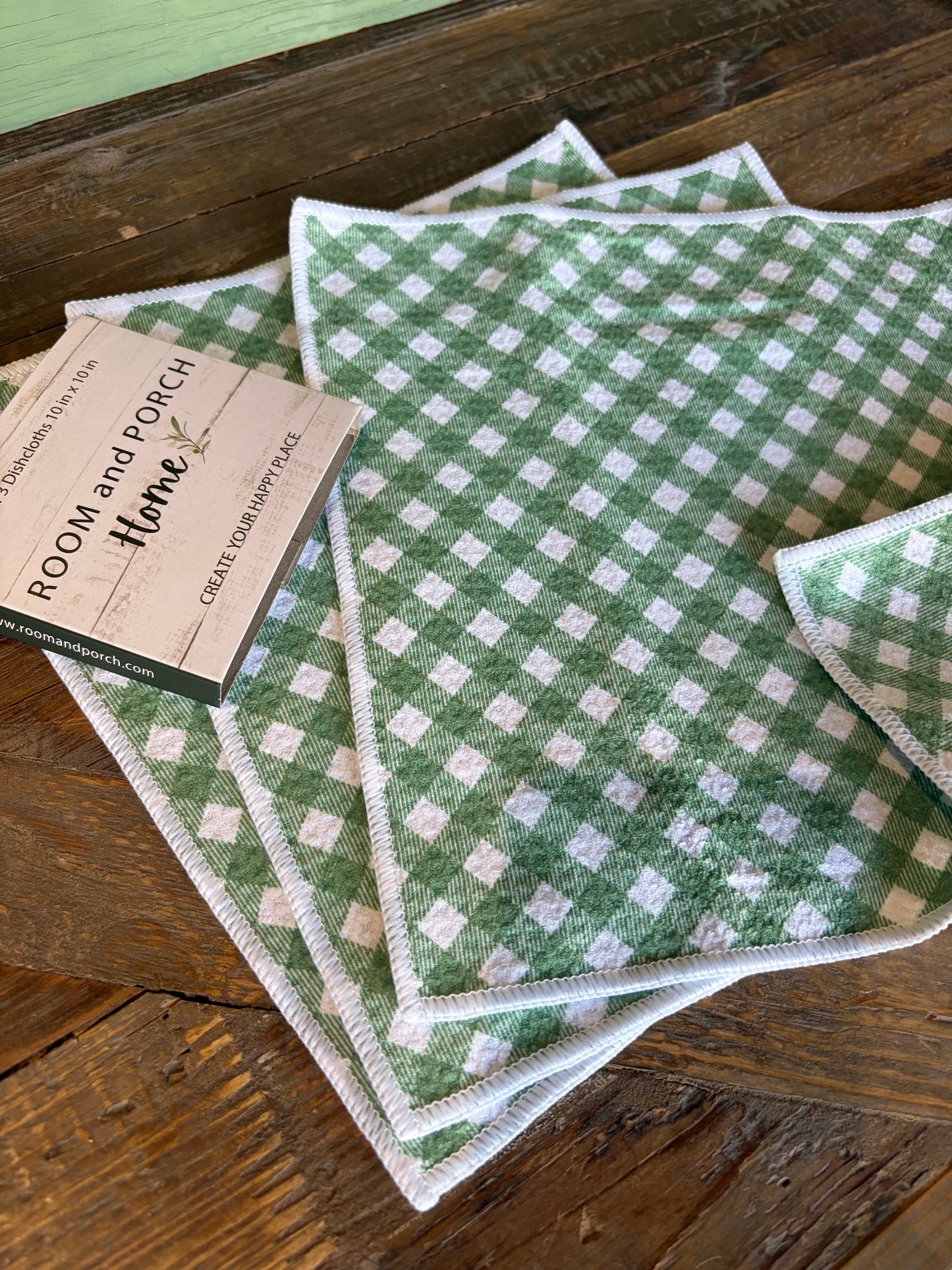 Green Chevron Gingham - 2 sided - Set of 3 Dishcloths