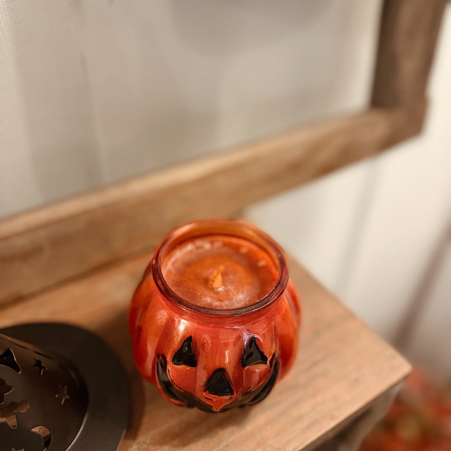 Glass Pumpkin Candle With Witches Hat