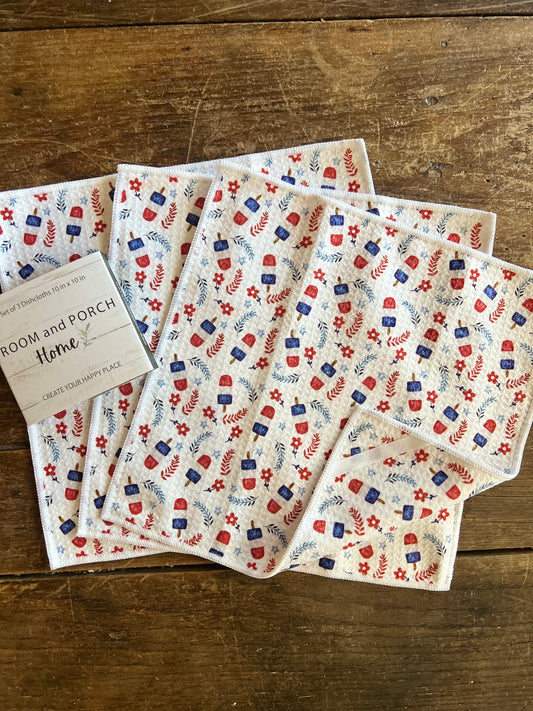 Rocket Popsicles - 2 sided - Set of 3 Dishcloths