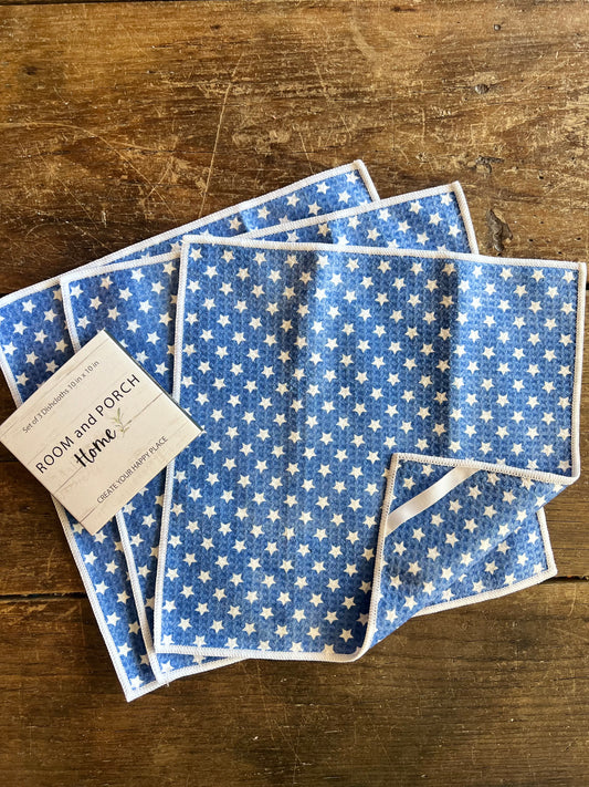 Blue Stars - 2 sided - Set of 3 Dishcloths