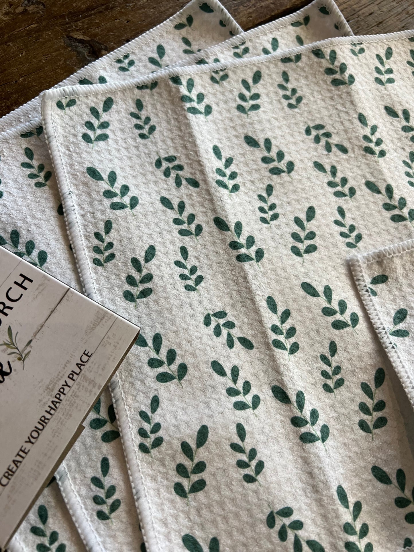 Autumn Green Leaves - 2 sided - Set of 3 Dishcloths