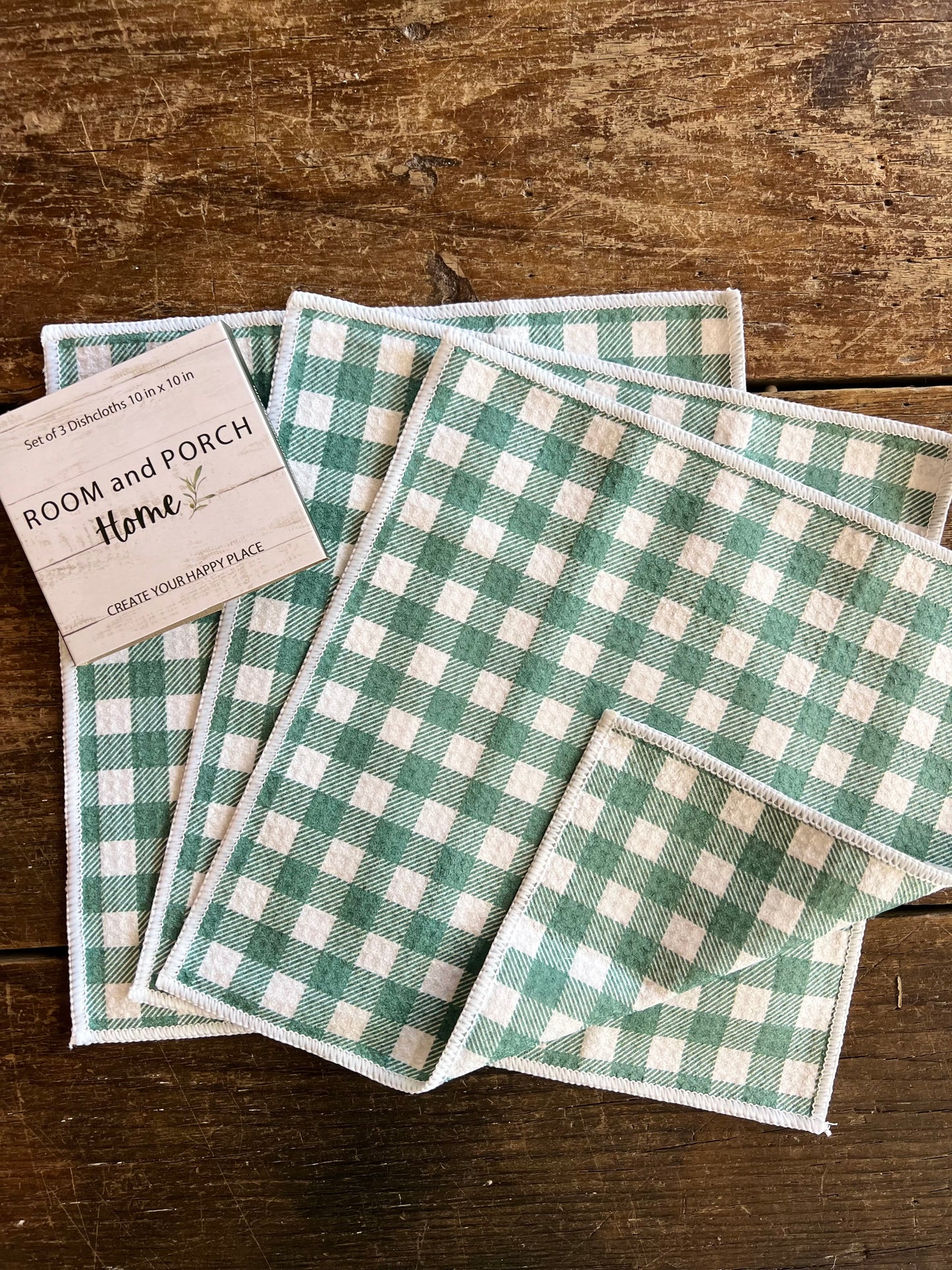 Autumn Green Gingham - 2 sided - Set of 3 Dishcloths