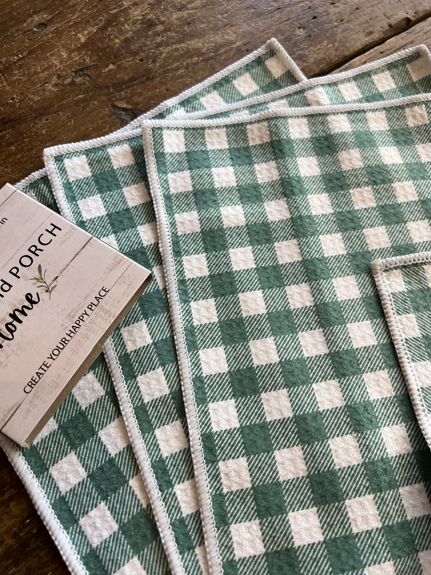 Autumn Green Gingham - 2 sided - Set of 3 Dishcloths