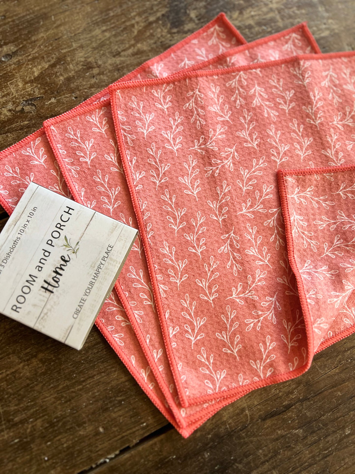 Salmon Spice Leaves - 2 sided - Set of 3 Dishcloths