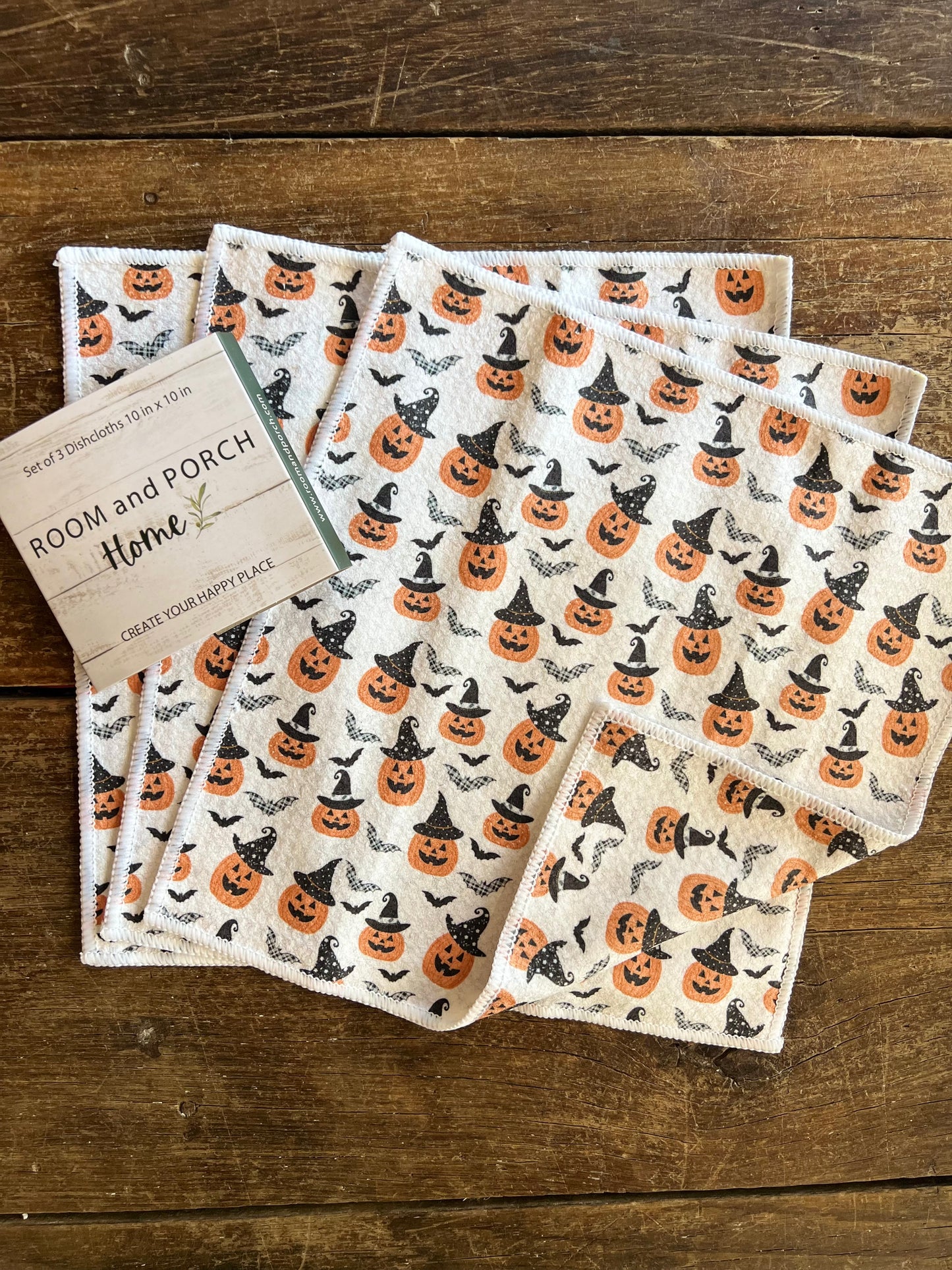 Witchy Pumpkins - 2 sided - Set of 3 Dishcloths