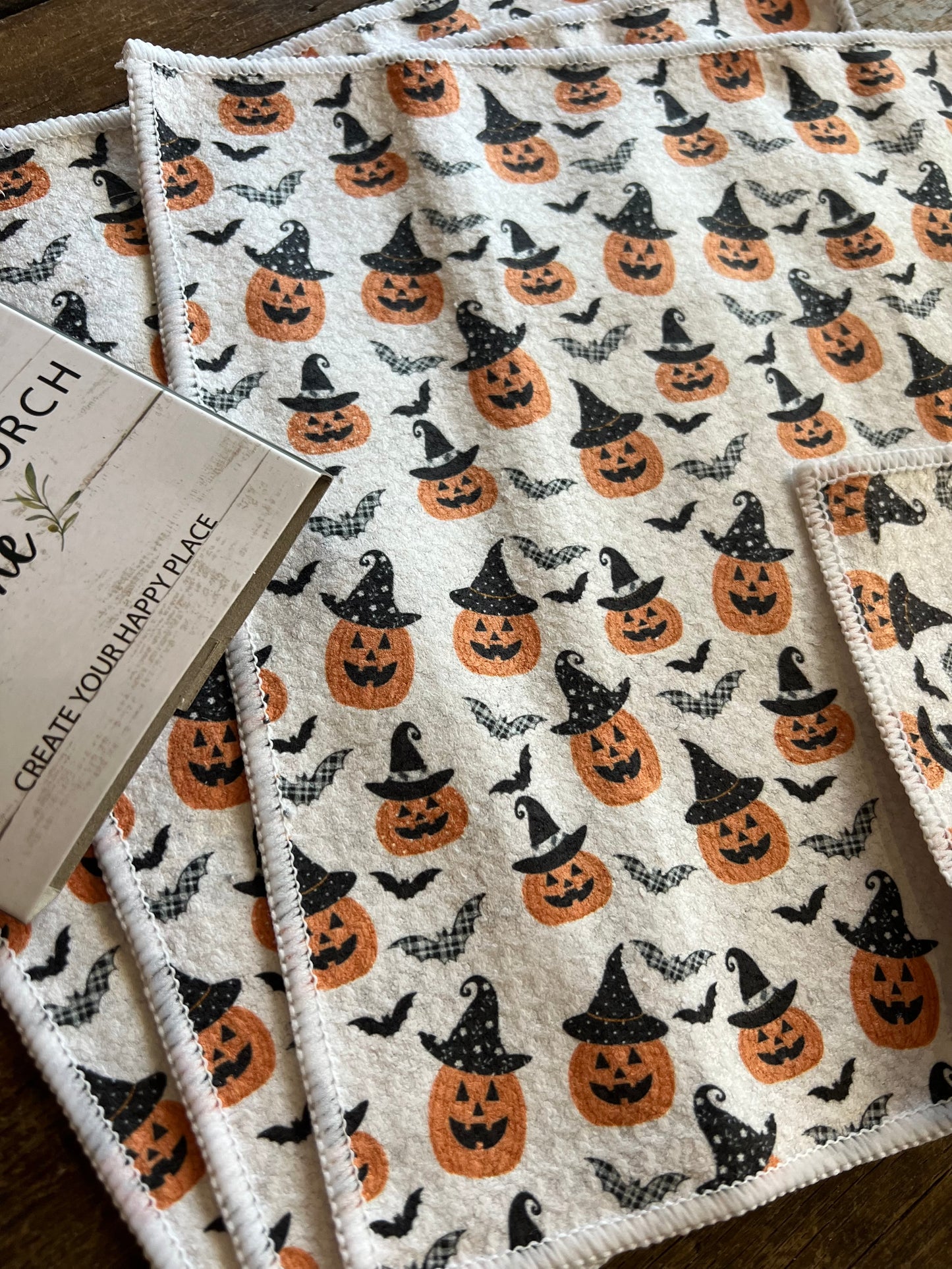 Witchy Pumpkins - 2 sided - Set of 3 Dishcloths