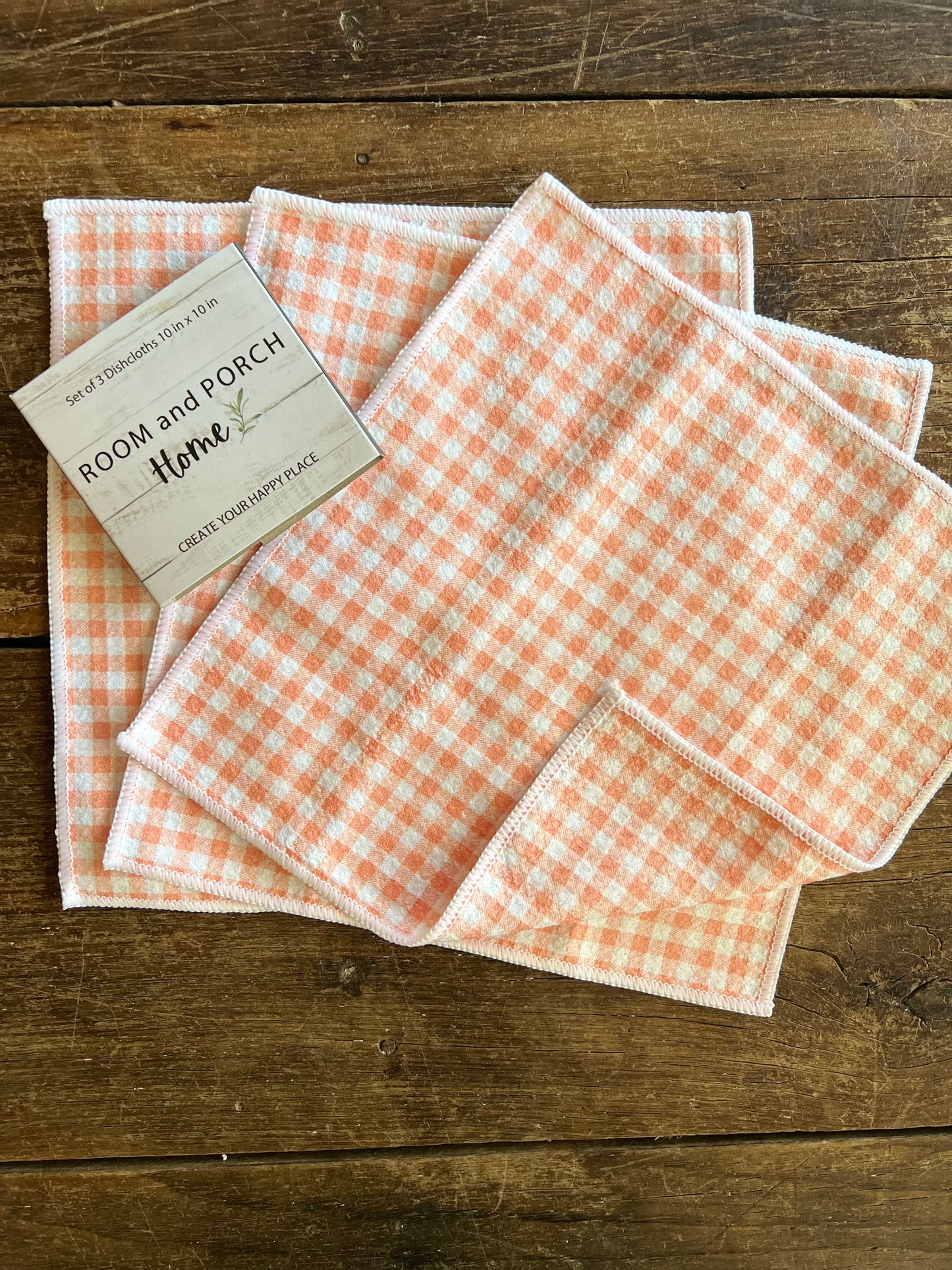 Coral Gingham - 2 sided - Set of 3 Dishcloths