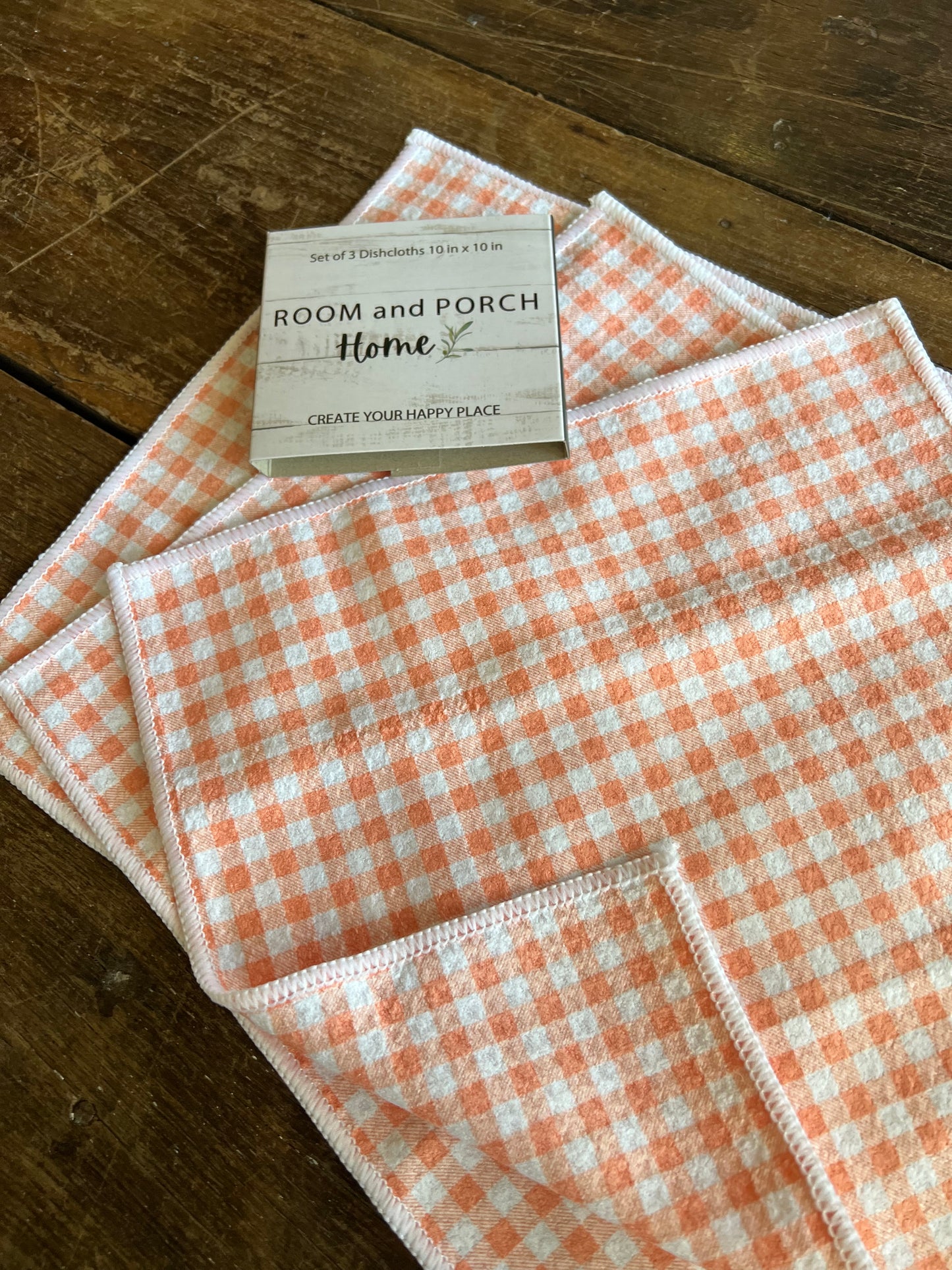 Coral Gingham - 2 sided - Set of 3 Dishcloths