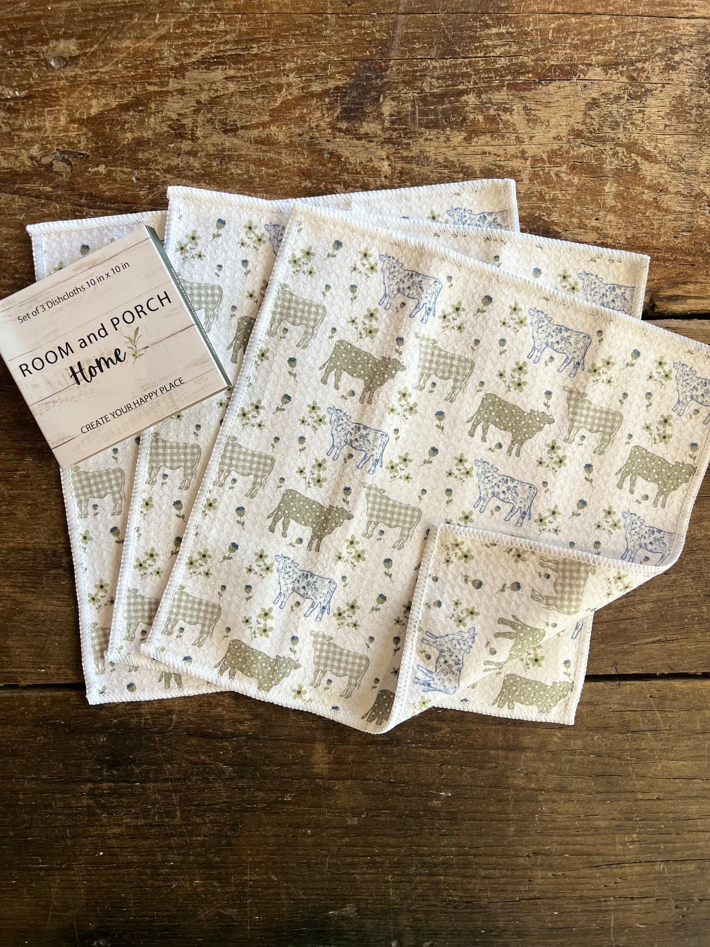 Farmhouse Cows - 2 sided - Set of 3 Dishcloths