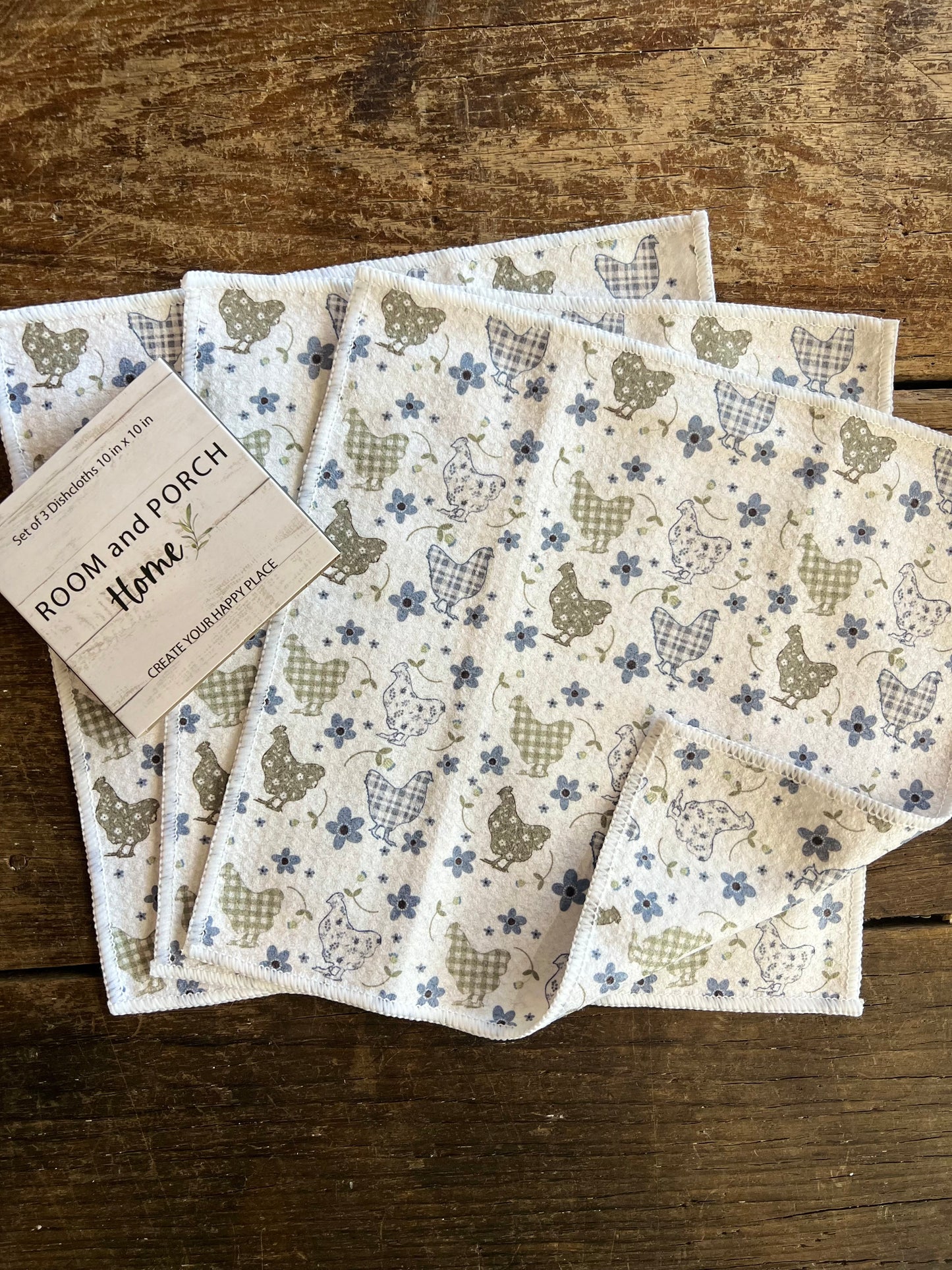 Farmhouse Chickens - 2 sided - Set of 3 Dishcloths