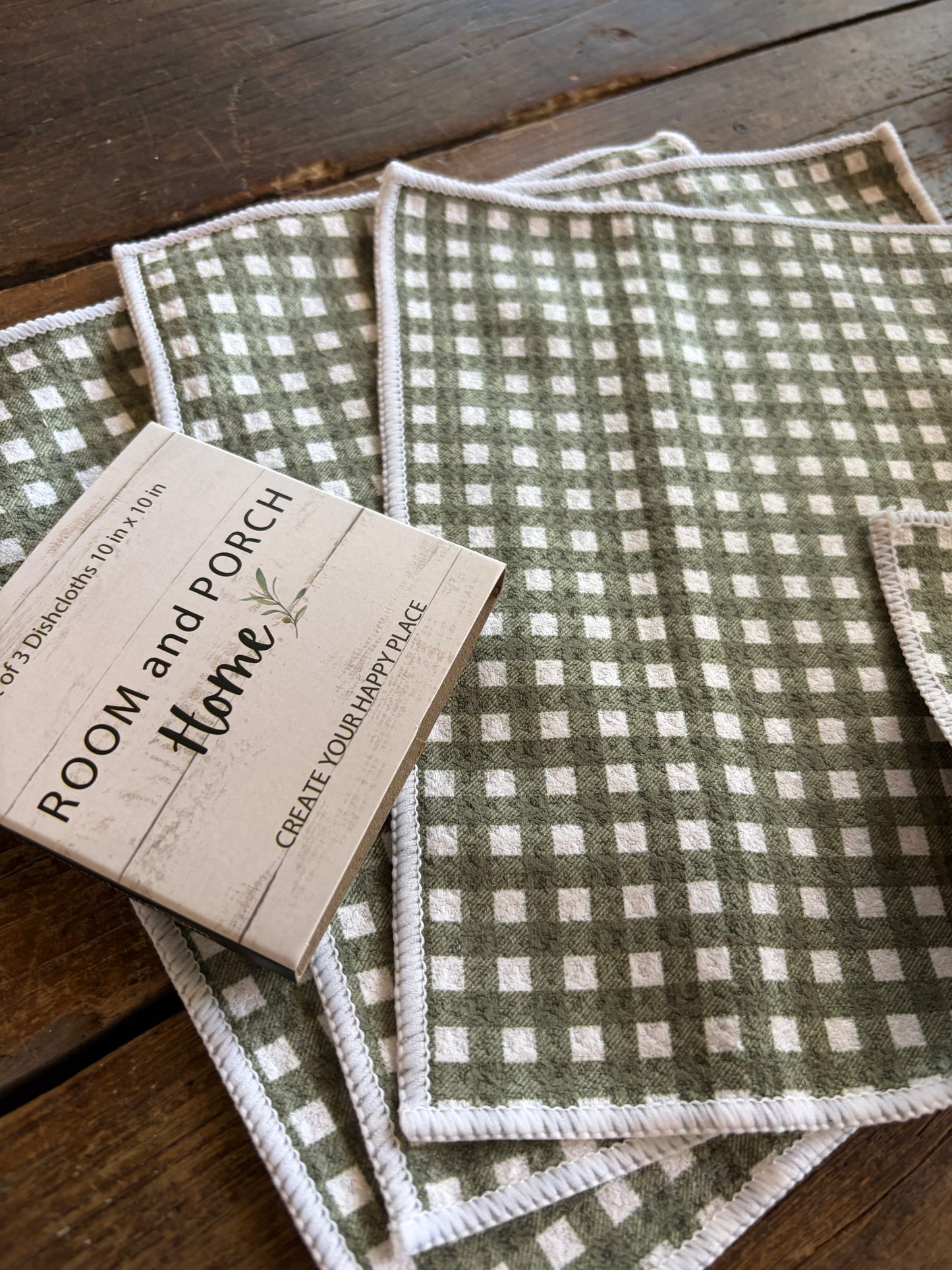Meadow Gingham - 2 sided - Set of 3 Dishcloths - Room and Porch