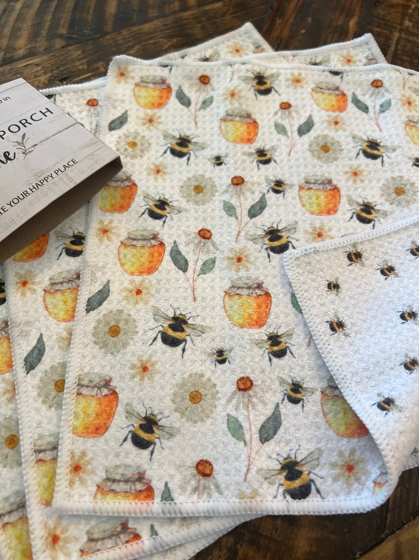 Bees and Honey - 2 sided - Set of 3 Dishcloths