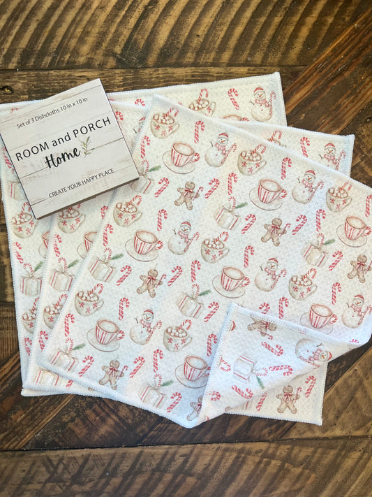 Candy Cane Lane - 2 sided - Set of 3 Dishcloths