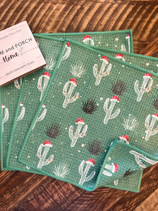 Christmas Cactus - 2 sided - Set of 3 Dishcloths