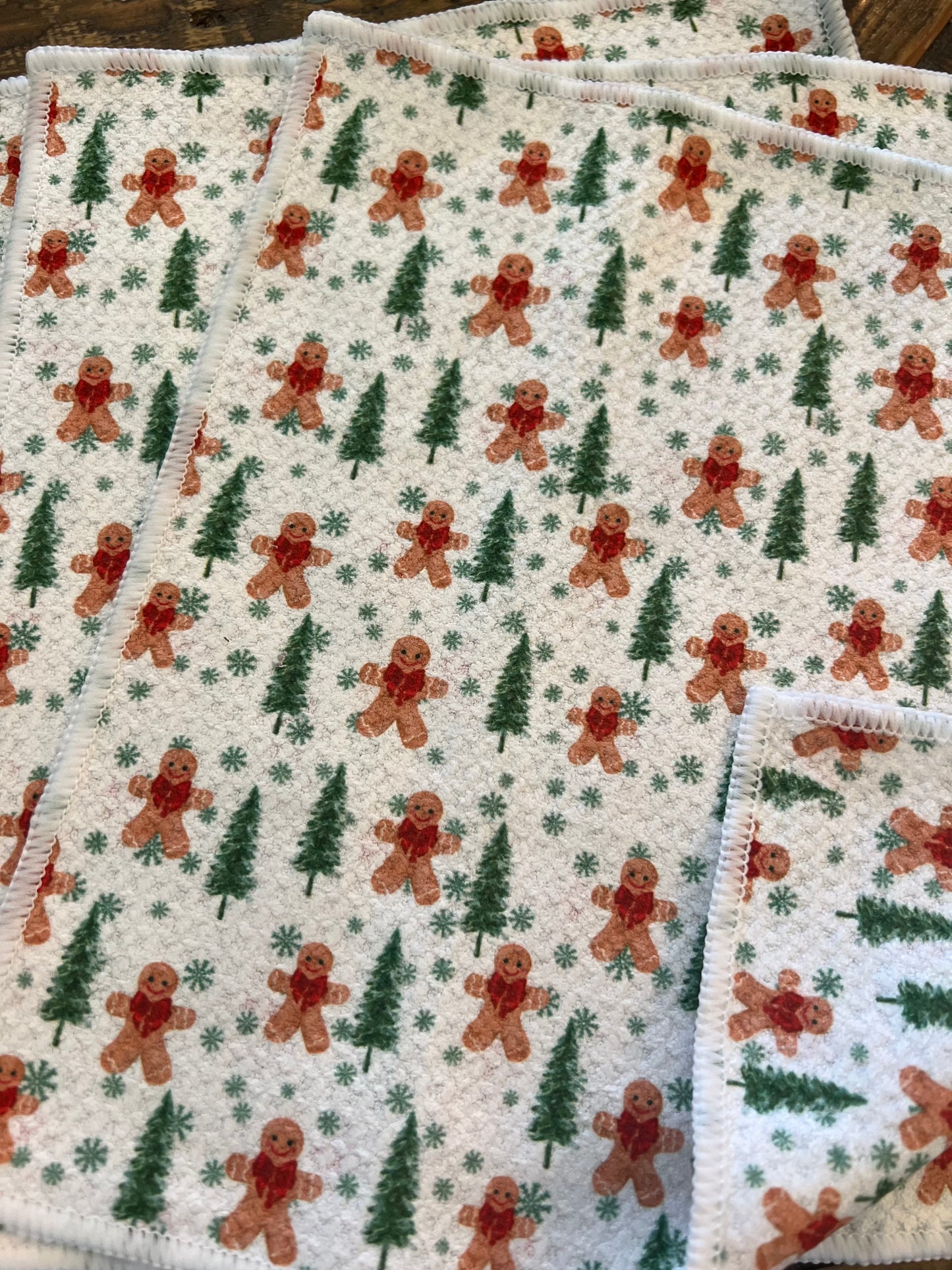Gingerbread Forest - 2 sided - Set of 3 Dishcloths