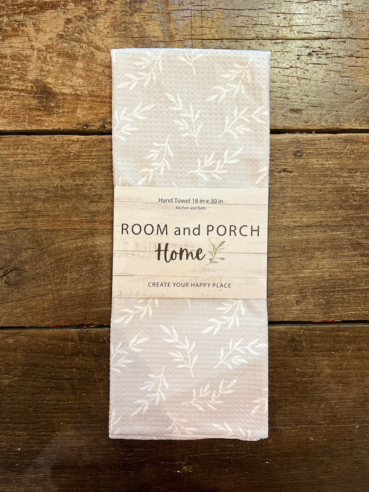 Calm Leaves - Gray and White - Hand Towel