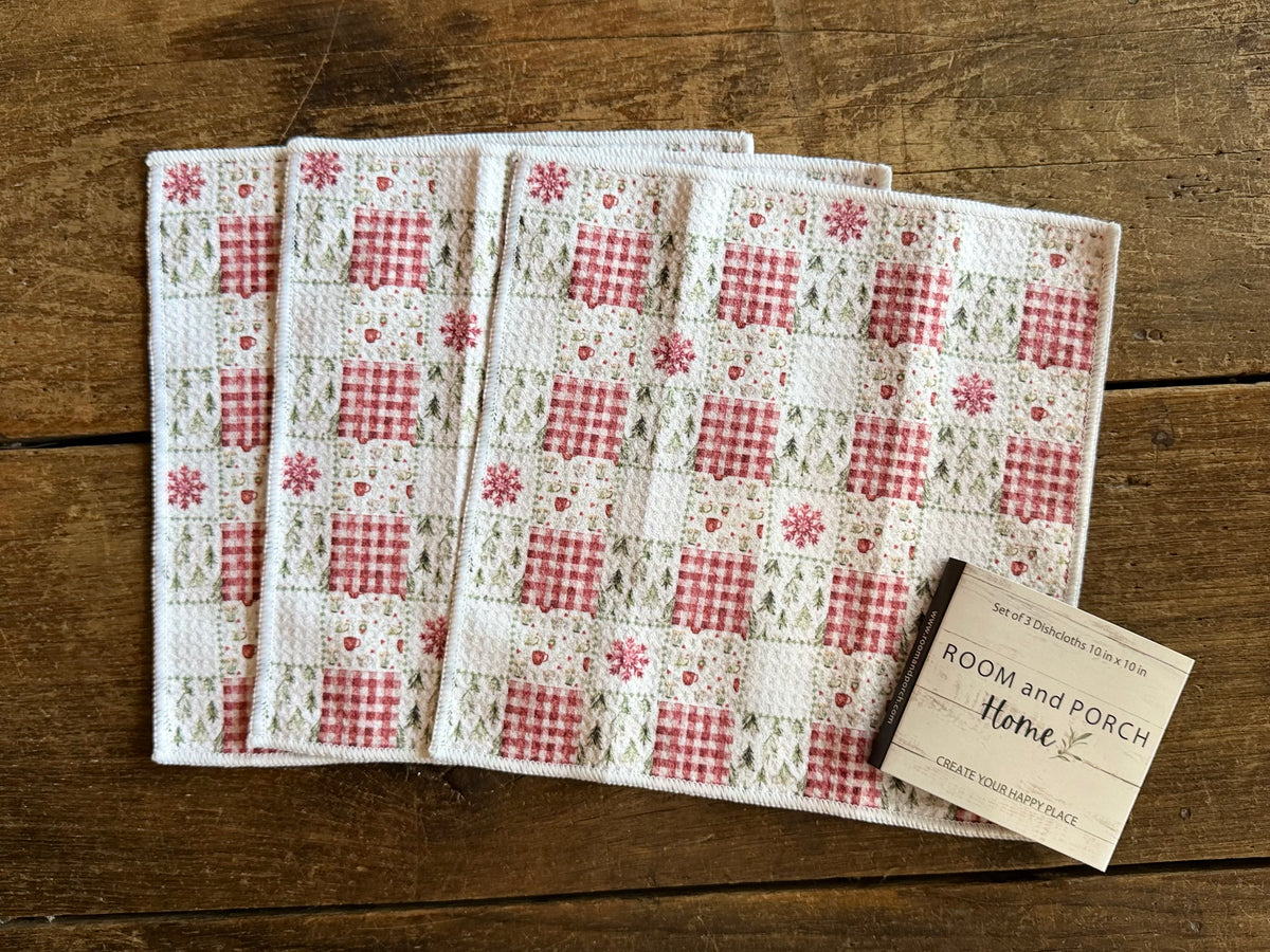 Holiday Patchwork - 2 Sided - Set of 3 Dishcloths