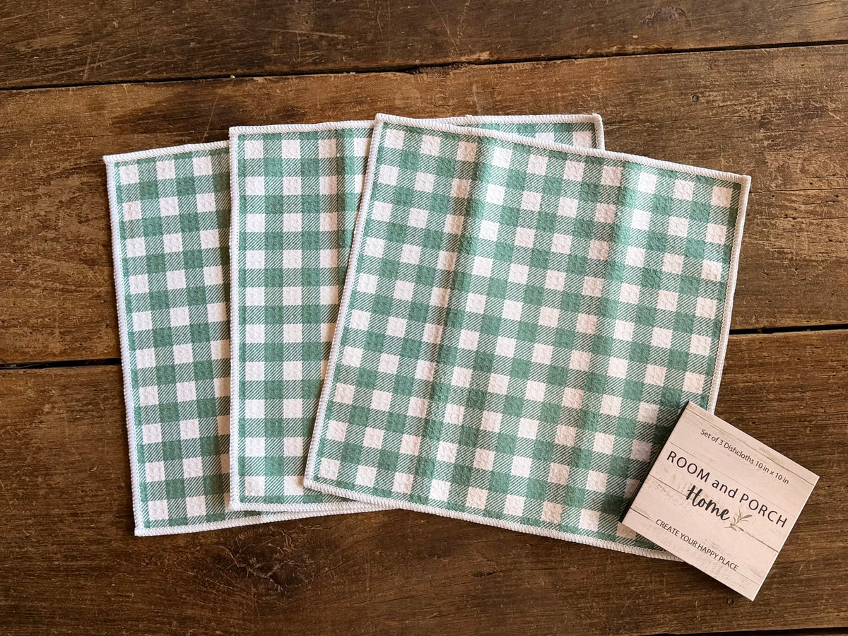 Blue Spruce Gingham - 2 sided - Set of 3 Dishcloths - Room and Porch 