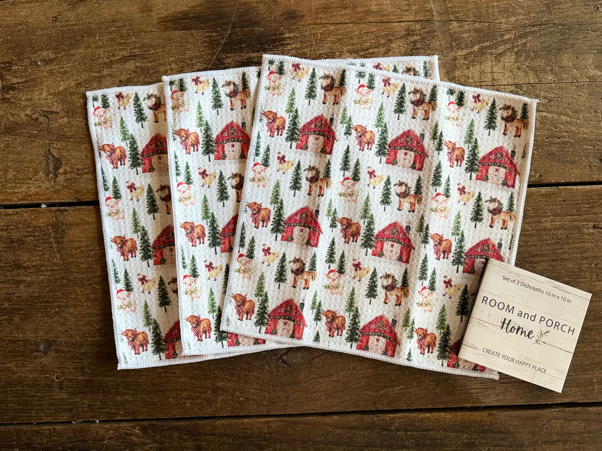 Mable's Christmas Barn - 2 Sided - Set of Dishcloths