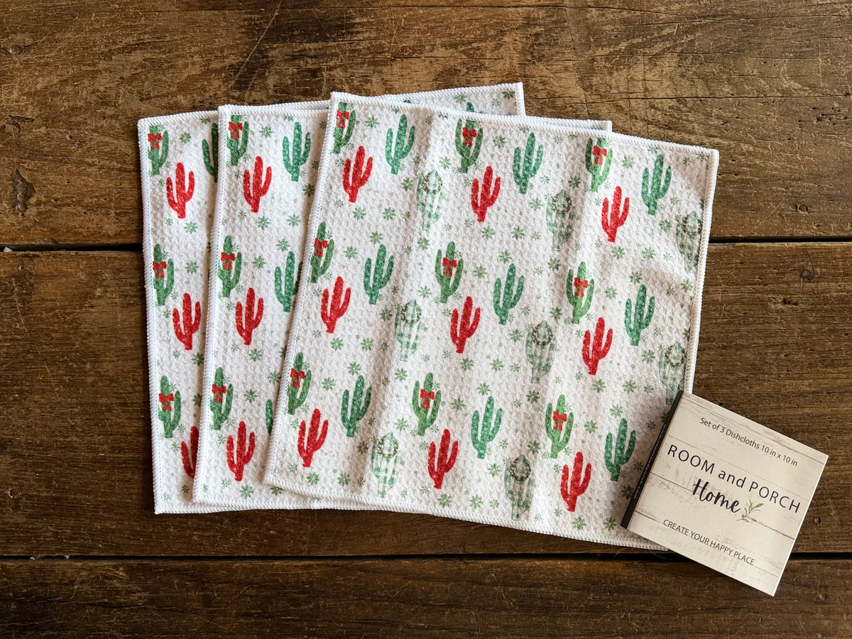 Festive Cactus - 2 sided - Set of 3 Dishcloths