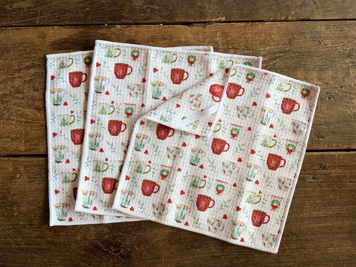 Christmas Mugs - 2 sided - Set of 3 Dishcloths - Room and Porch 