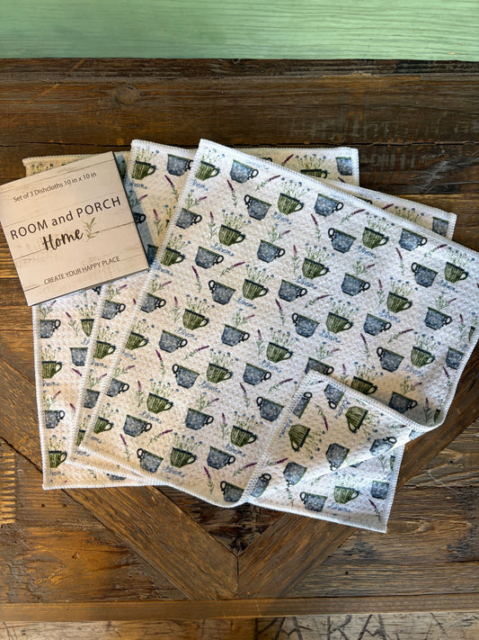 Blooming Mugs - 2 sided - Set of 3 Dishcloths