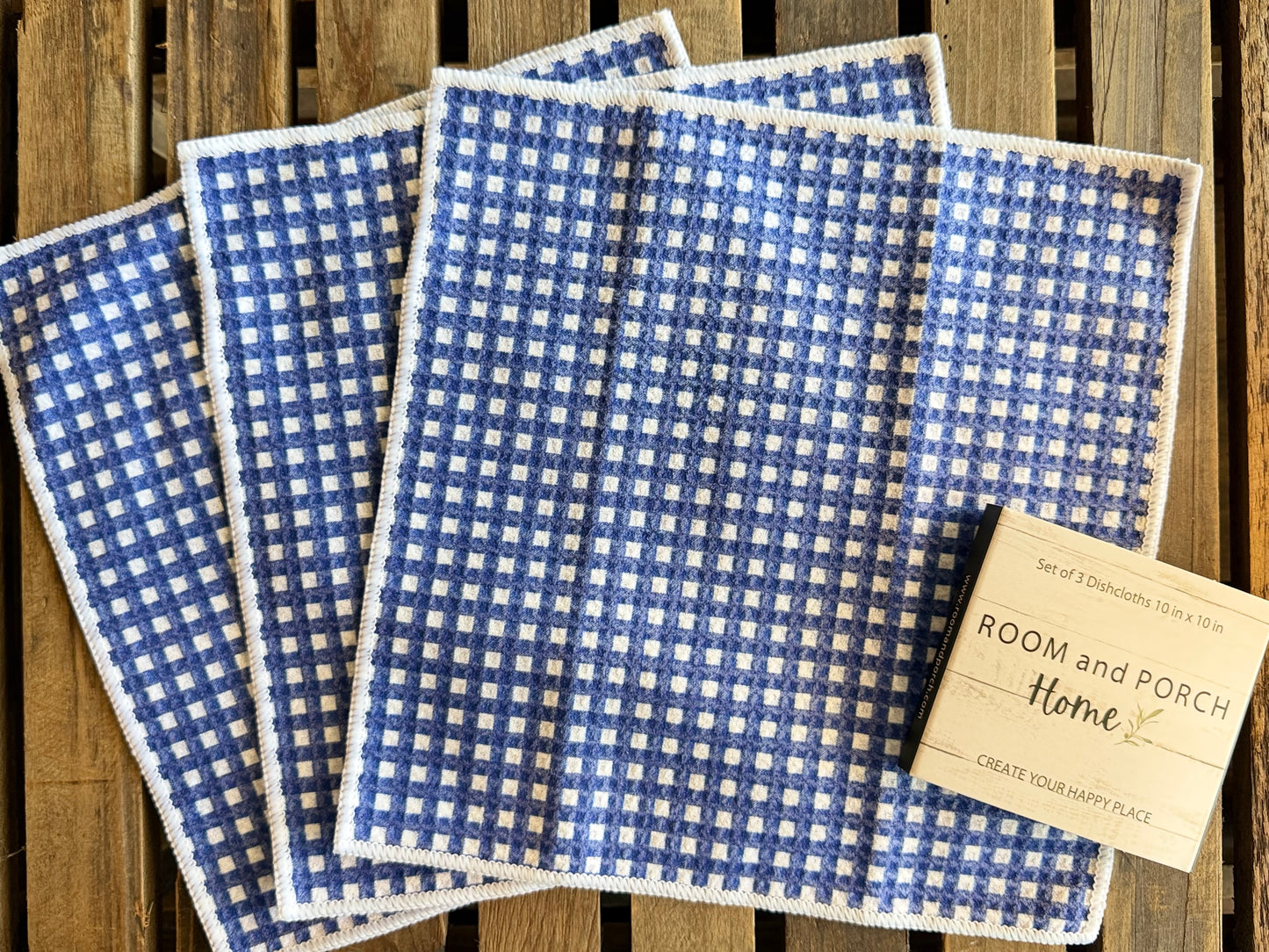 Blueberry Gingham - 2 sided - Set of 3 Dishcloths
