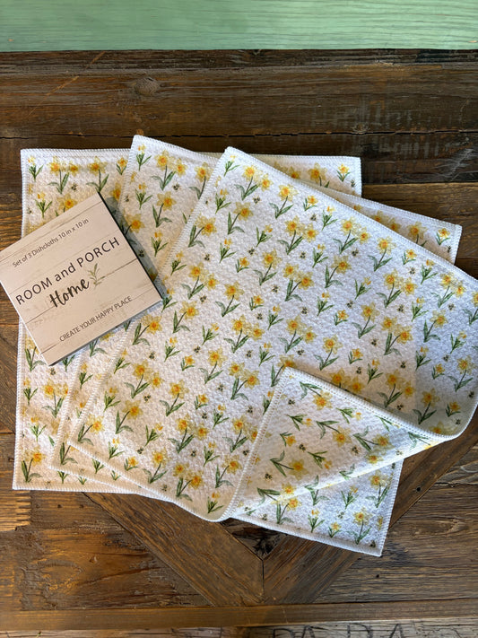 Blooming Daffodils - 2 sided - Set of 3 Dishcloths