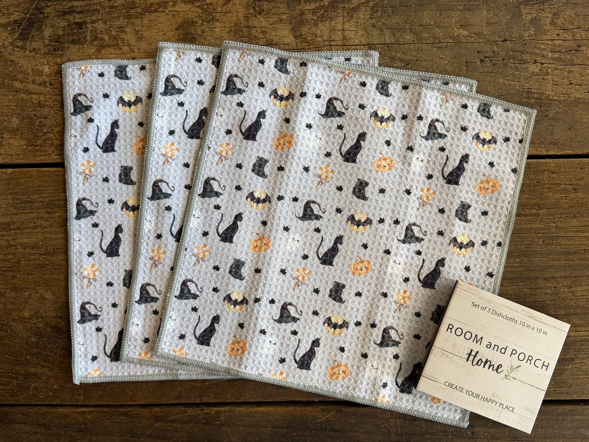 Trick-or-Treat Charms - 2 Sided - Set of 3 Dishcloths - Room and Porch 