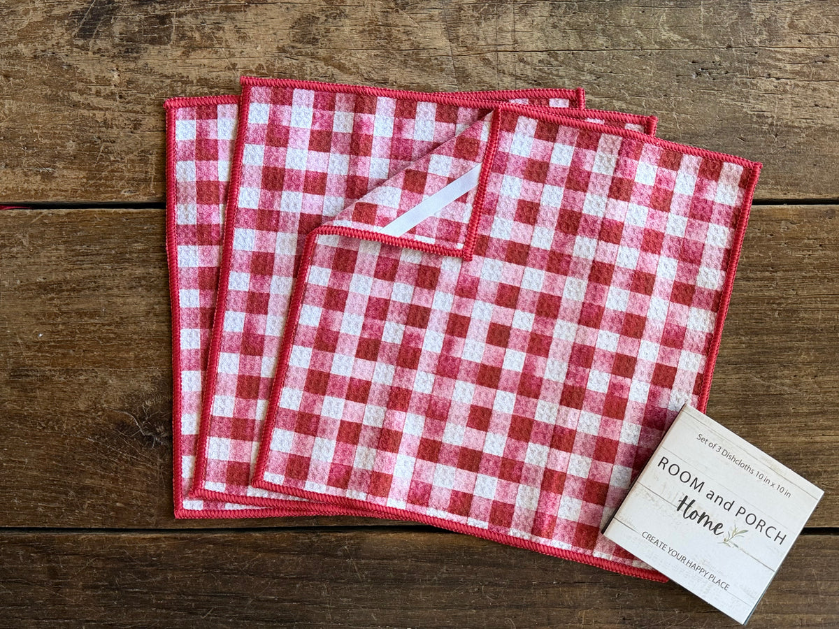 Cranberry Gingham - 2 Sided - Set of 3 Dishcloths