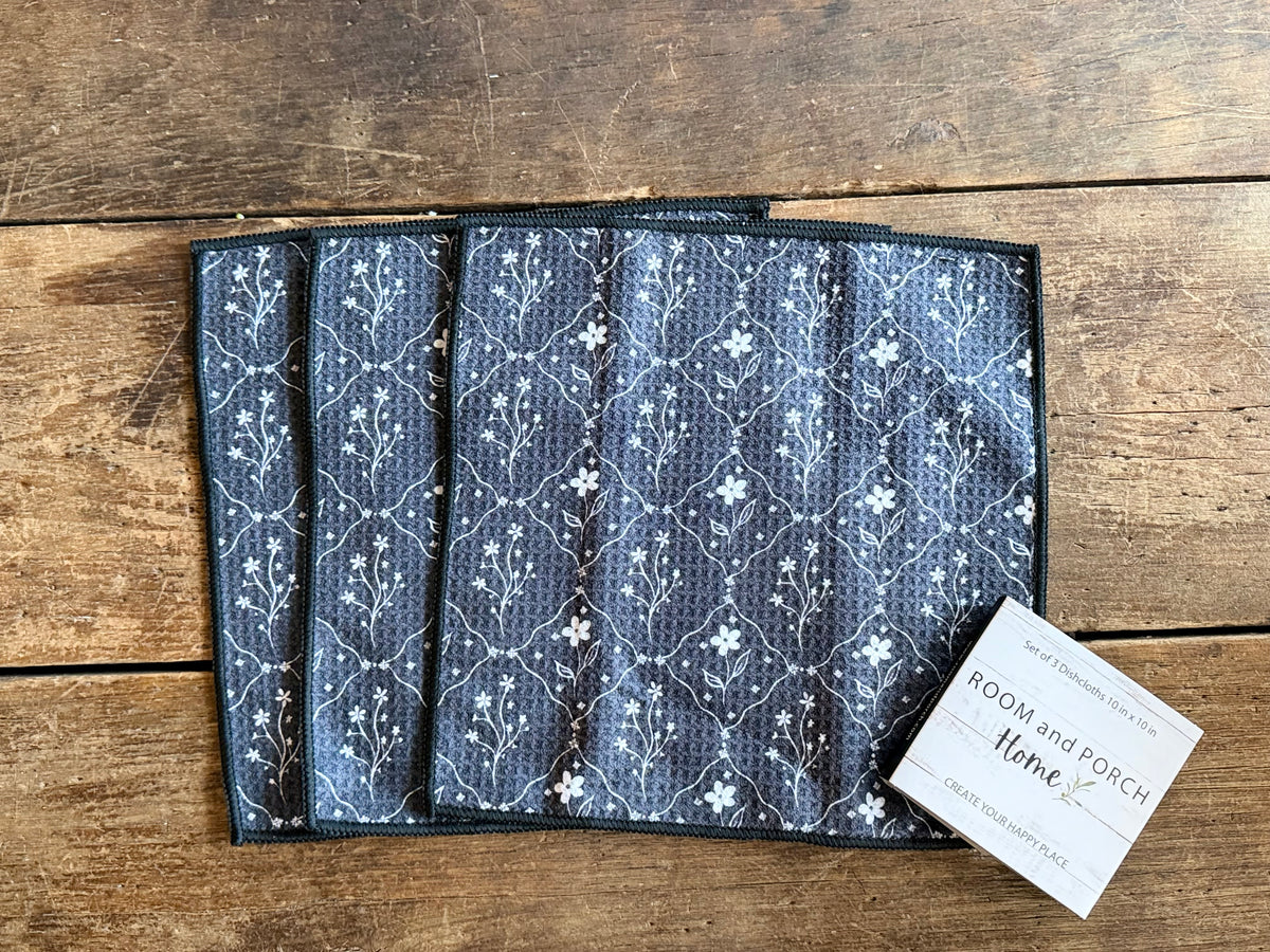 Midnight Bloom - 2 Sided - Set of 3 Dishcloths