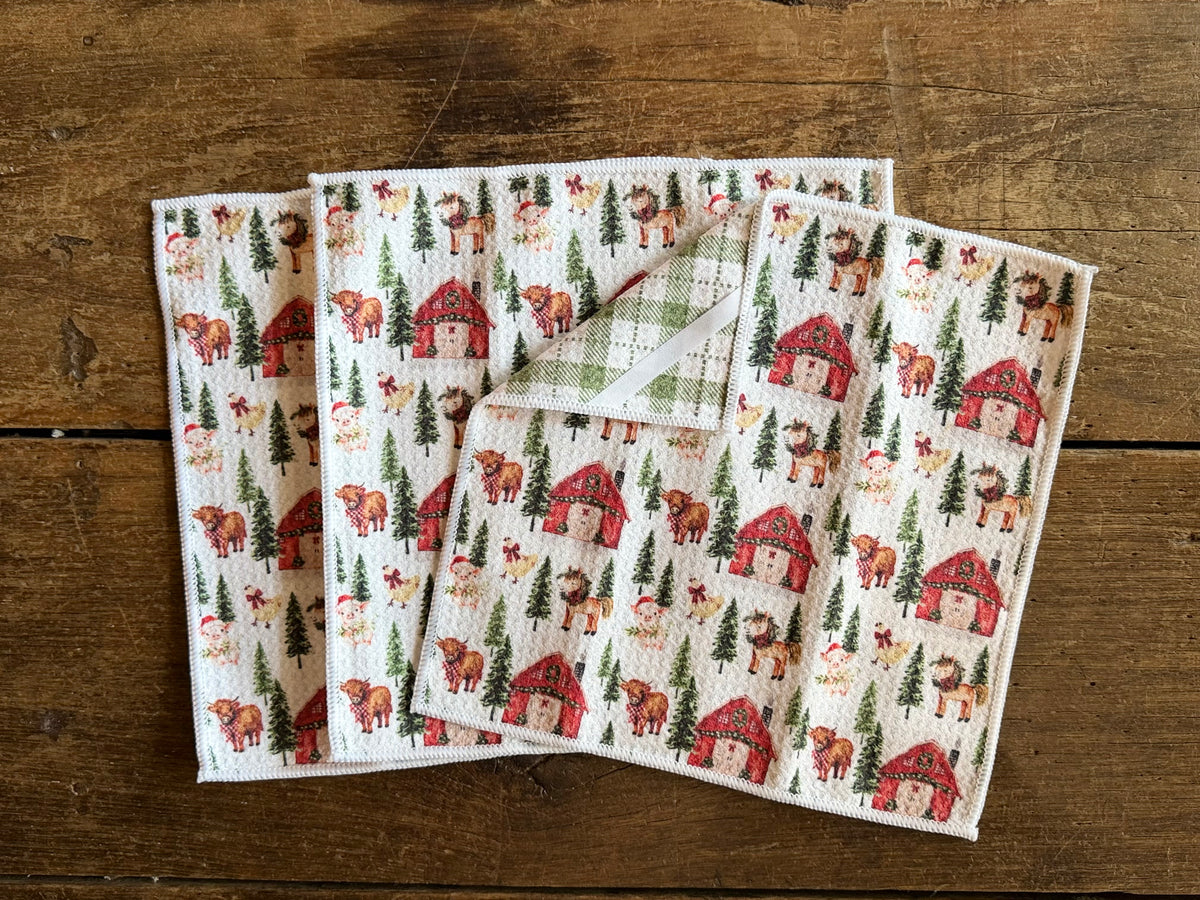 Mable's Christmas Barn - 2 Sided - Set of Dishcloths