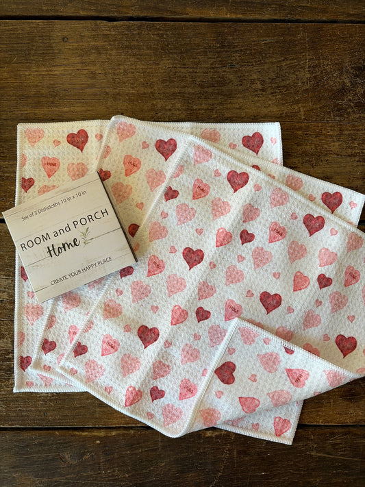 Heart Love - 2 sided - Set of 3 Dishcloths