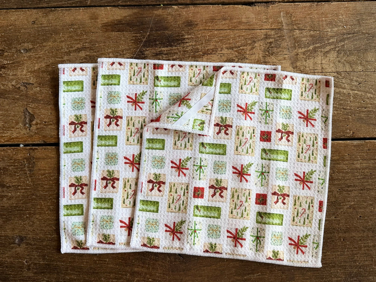 Christmas Presents - 2 sided - Set of 3 Dishcloths