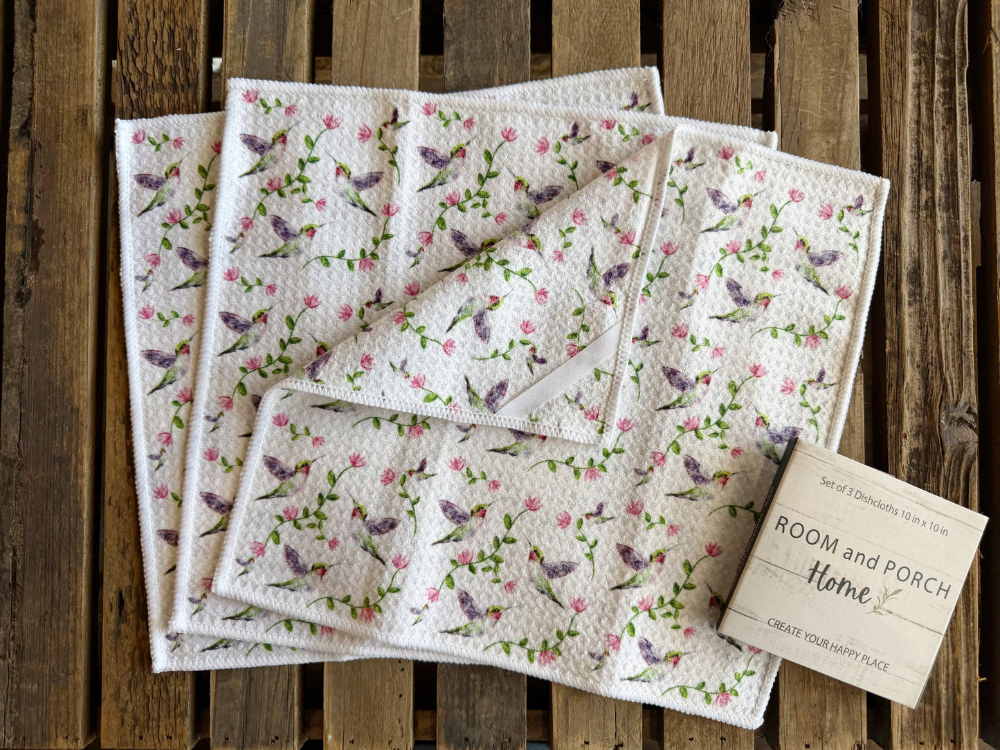 Hummingbird Paradise - 2 sided - Set of 3 Dishcloths