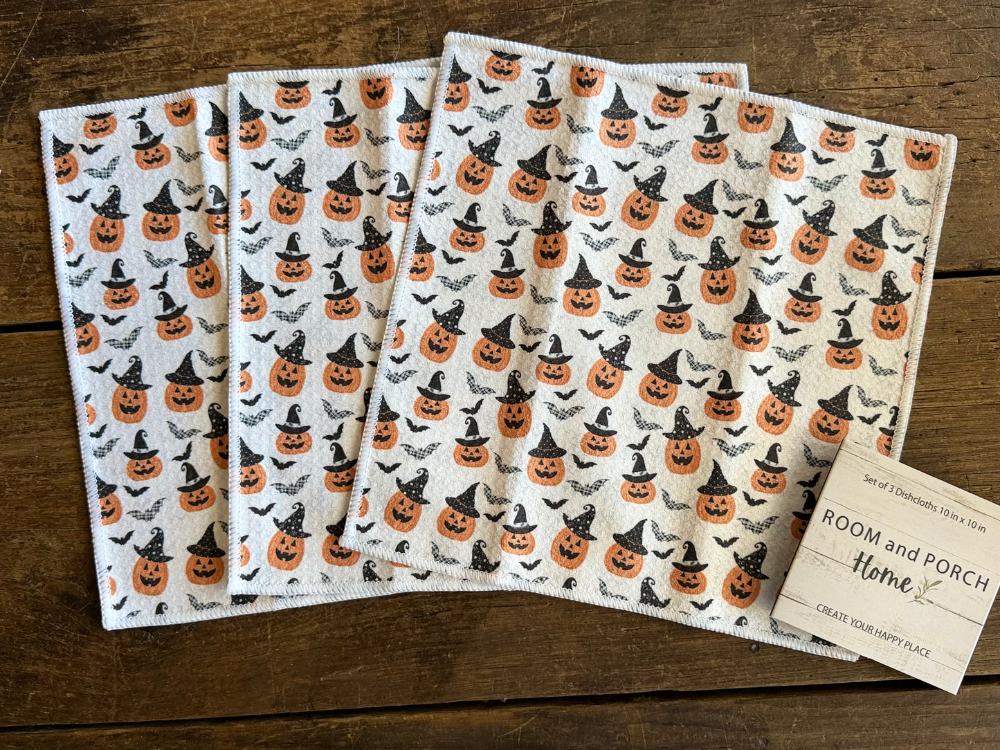 Witchy Pumpkins - 2 sided - Set of 3 Dishcloths - Room and Porch 