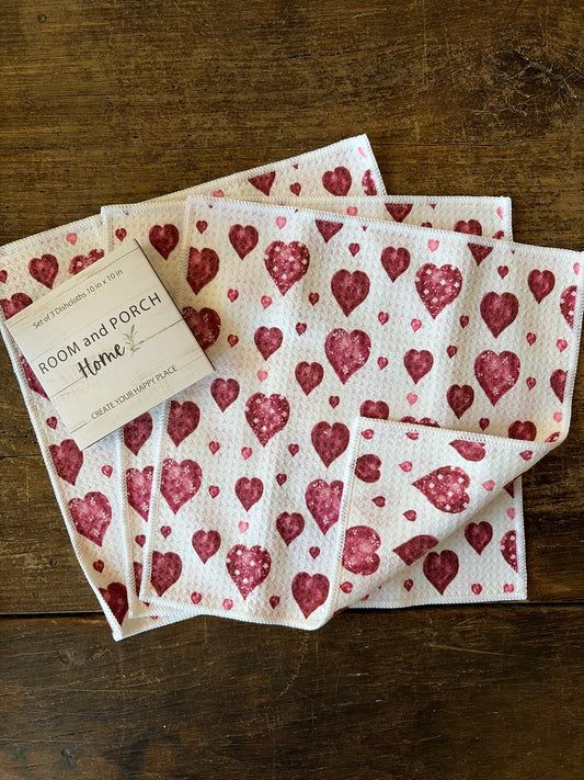 Valentine Hearts - 2 sided - Set of 3 Dishcloths