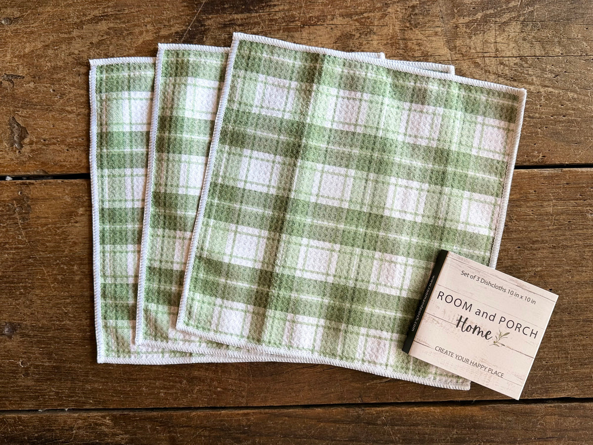 Holiday Green Plaid - 2 Sided - Set of 3 Dishcloths