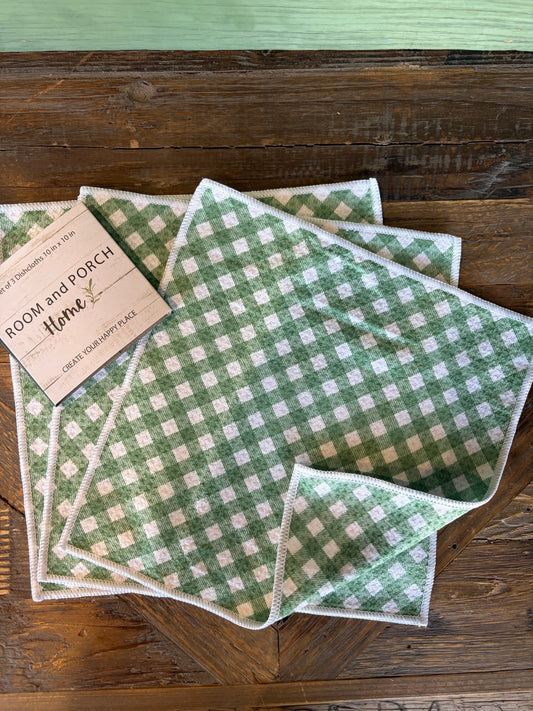 Green Chevron Gingham - 2 sided - Set of 3 Dishcloths
