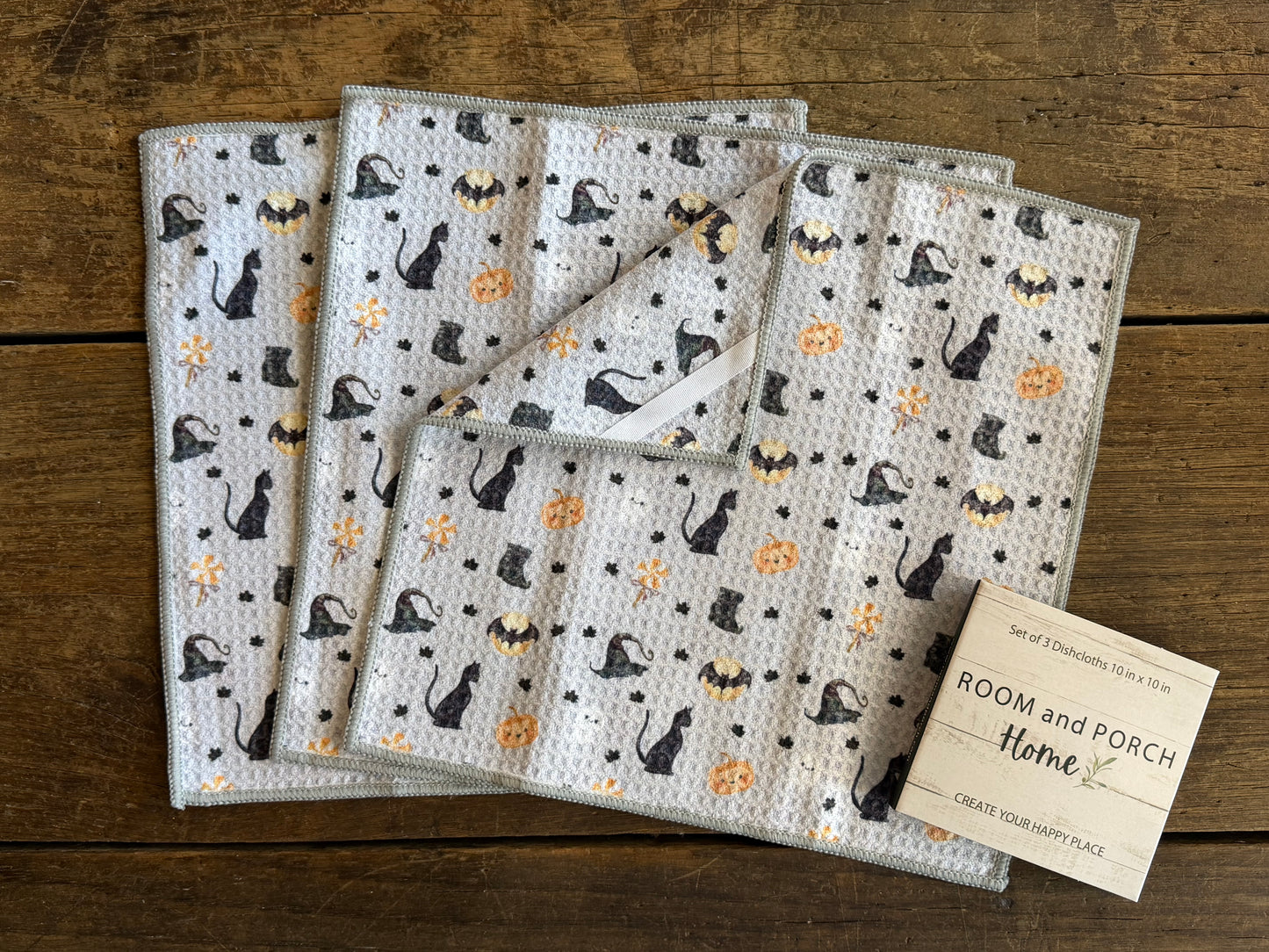 Trick-or-Treat Charms - 2 Sided - Set of 3 Dishcloths - Room and Porch 
