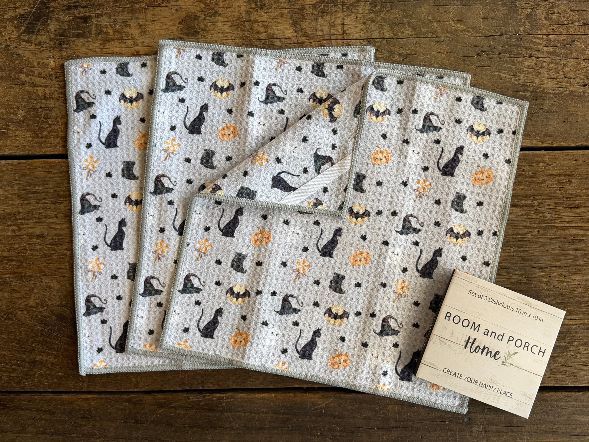 Trick-or-Treat Charms - 2 Sided - Set of 3 Dishcloths - Room and Porch 