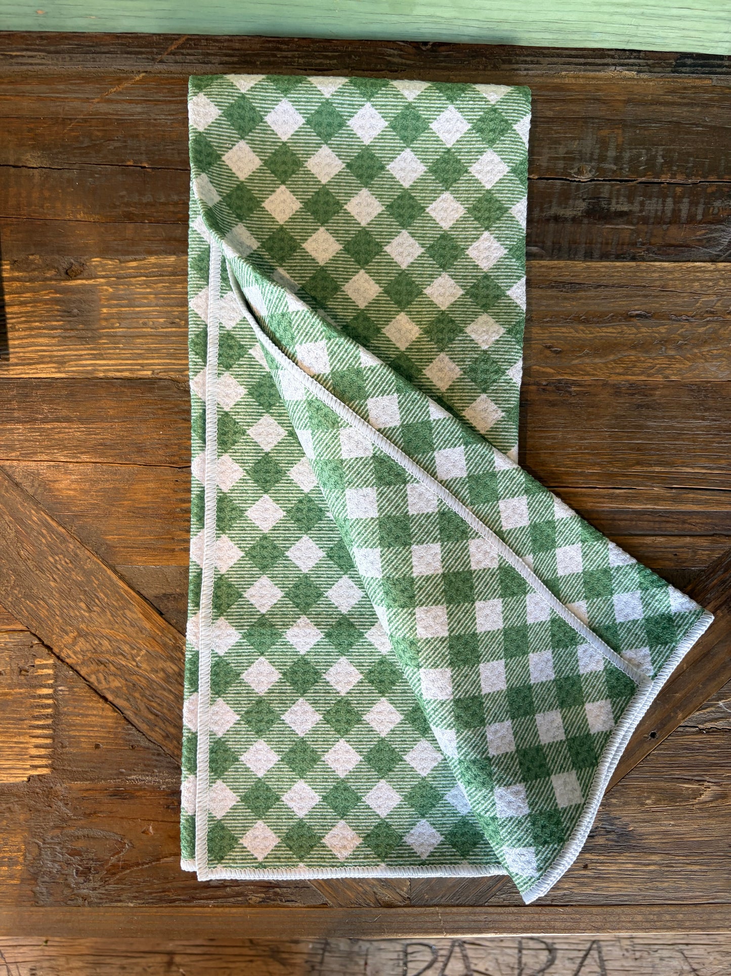Green Chevron Gingham - Double Sided - Hand Towel - Room and Porch 
