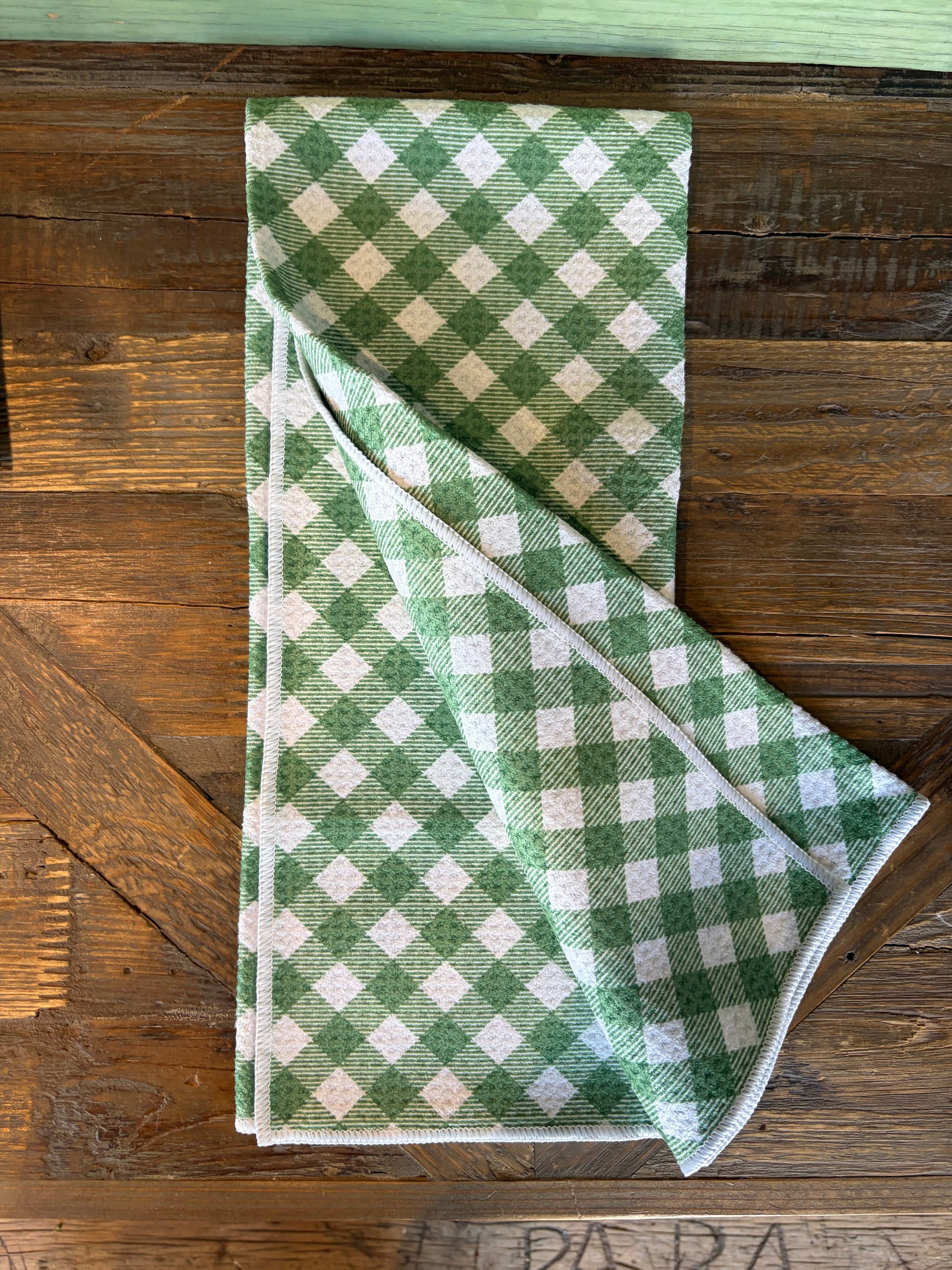 Green Chevron Gingham - Double Sided - Hand Towel - Room and Porch 