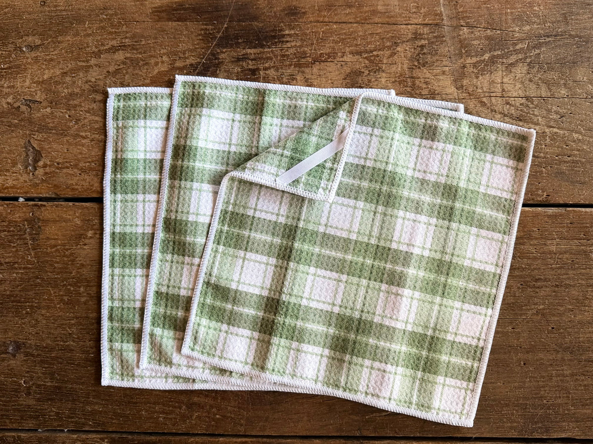 Holiday Green Plaid - 2 Sided - Set of 3 Dishcloths