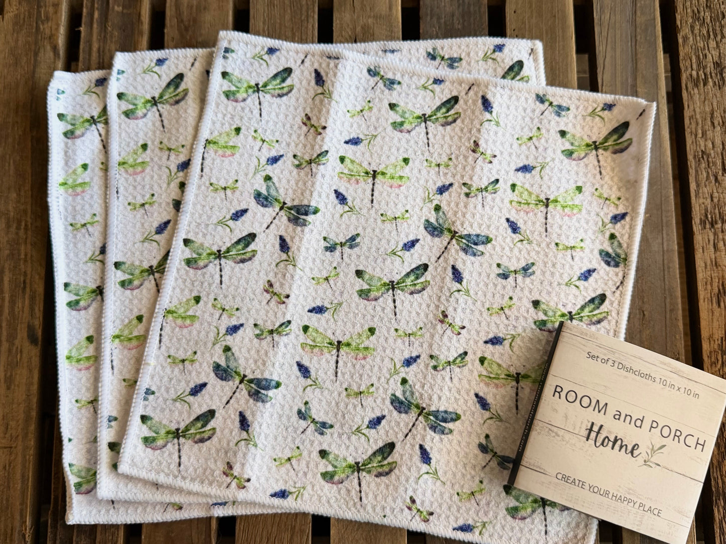 Dragonfly Garden - 2 sided - Set of 3 Dishcloths