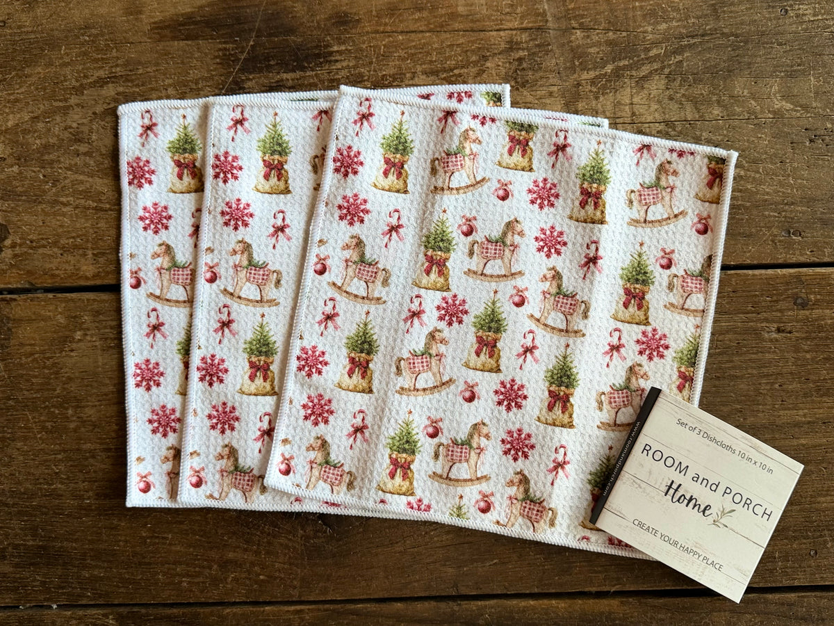 Rocking Around The Christmas Tree - 2 Sided - Set of 3 Dishcloths