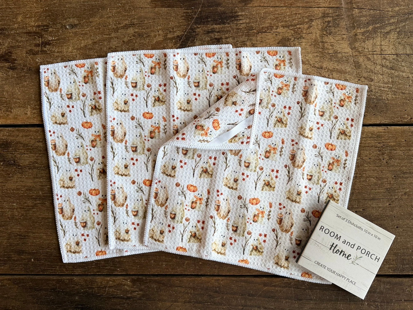 Coffee Ghosts - 2 Sided - Set of 3 Dishcloths